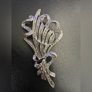 Vintage marcasite  rhinestone floral spray brooch